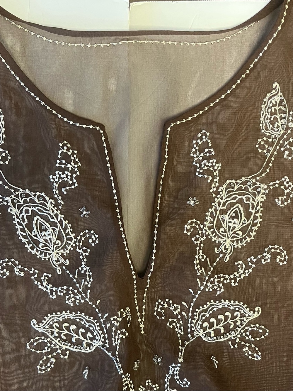 Embroidered Sheer Brown Women's Blouse Swimsuit Coverup Boho Fairy Festival - Picture 7 of 9